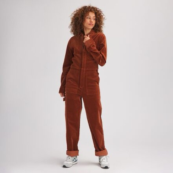 stoic Pants - Backcountry Stoic Corduroy Coverall Zip-Front Jumpsuit in Rust Brown